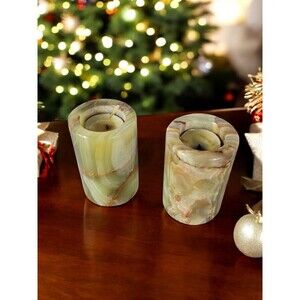 Onyx Green Candle Holder set, Dining table candles, Christmas Mantel Decor New